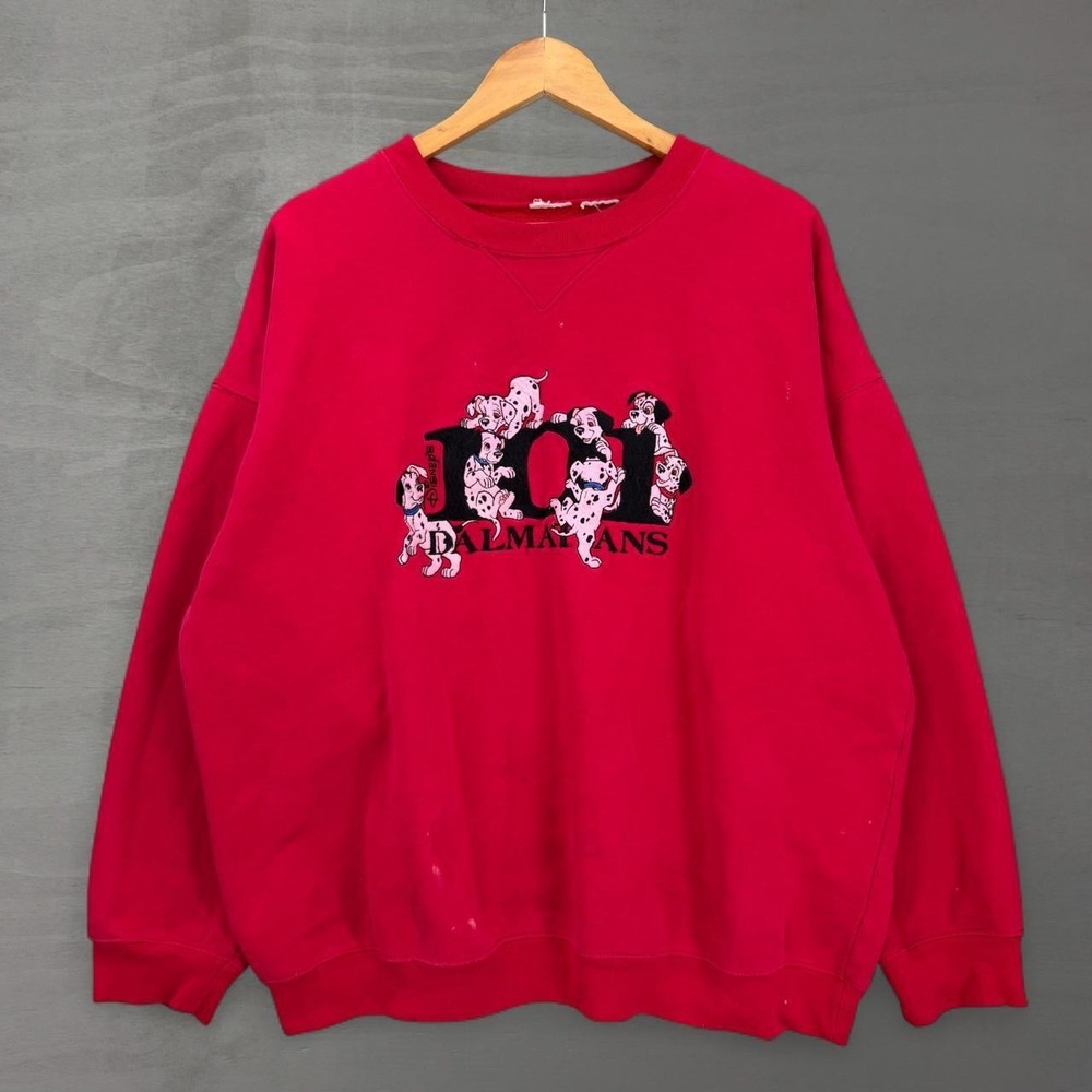 Vintage Disney 101 Dalmatians Sweatshirt Red Embroidered Graphic Pullover XL